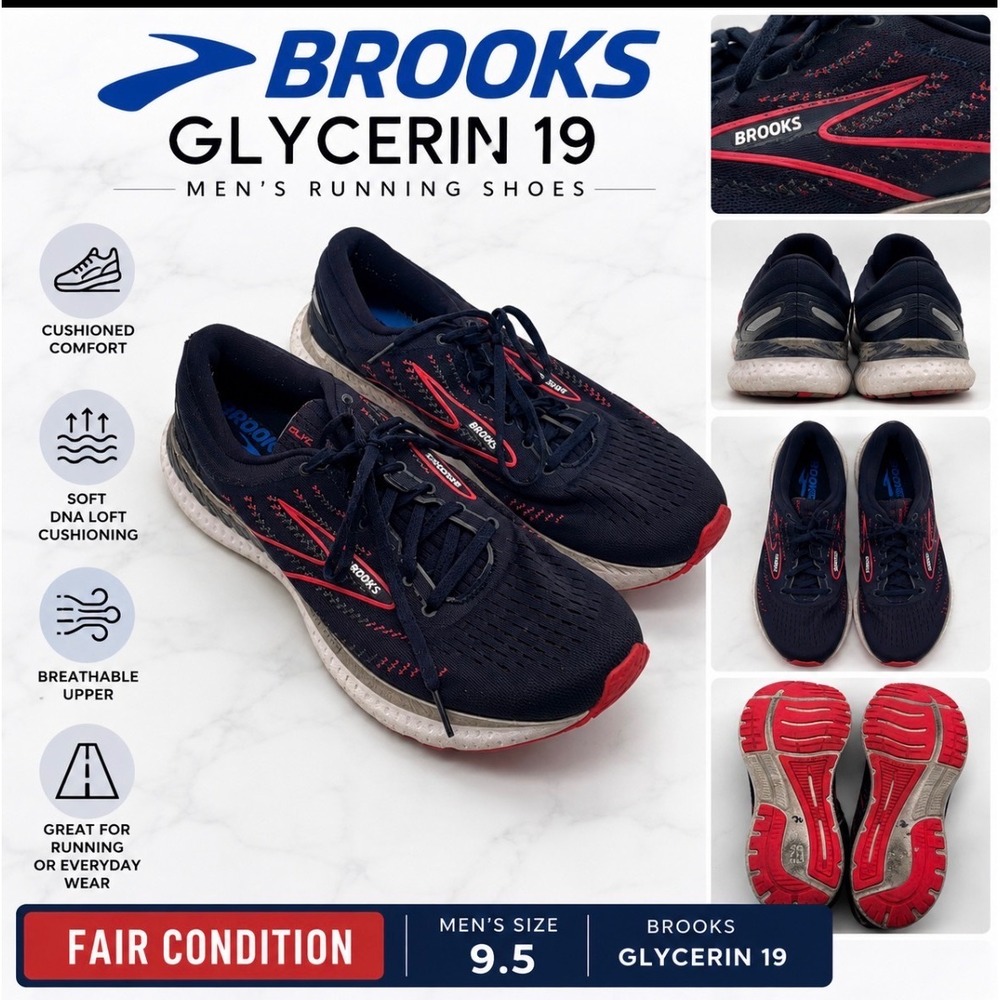 Brooks Glycerin GTS 19 Navy Coral Running Shoes Womens 9.5